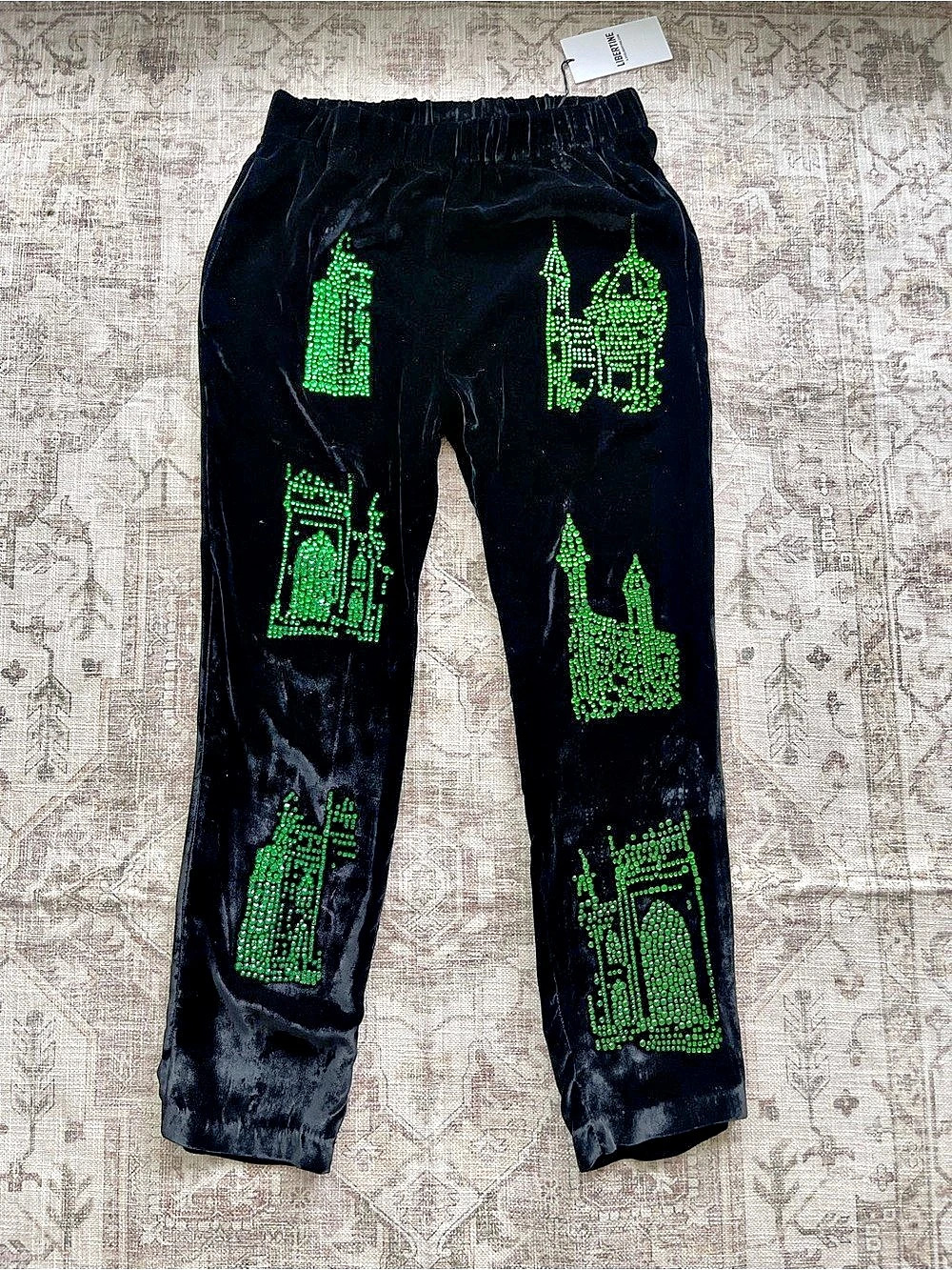 LIBERTINE Green Temples Track Pants Black Green Track Pants Size Small